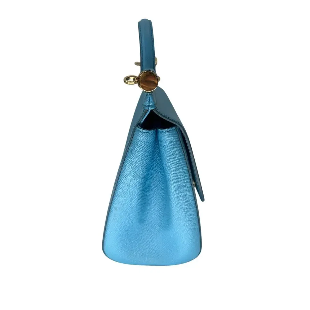Dolce & Gabbana Miss Sicily Light Blue Leather Top Handle Satchel Bag Women's